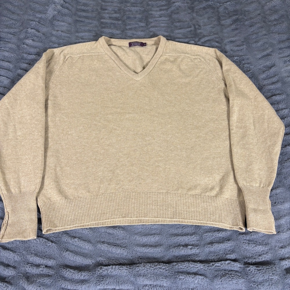 Gleneagles of Scotland Mens XL V-Neck Sweater 100% Lambswool Tan‎ Beige Scottish